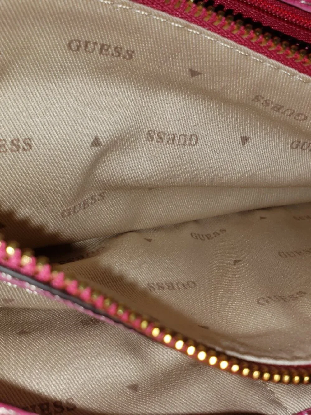 GUESS Pink Signature Satchel with Reptile Trim & Gold Hardware